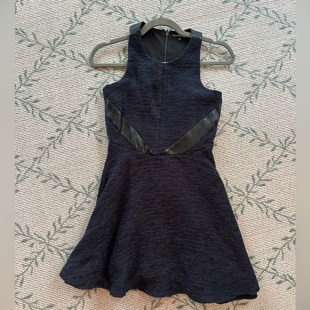 Miss Behave girls navy/black boucle and “leather” dress. Girls US size 12.